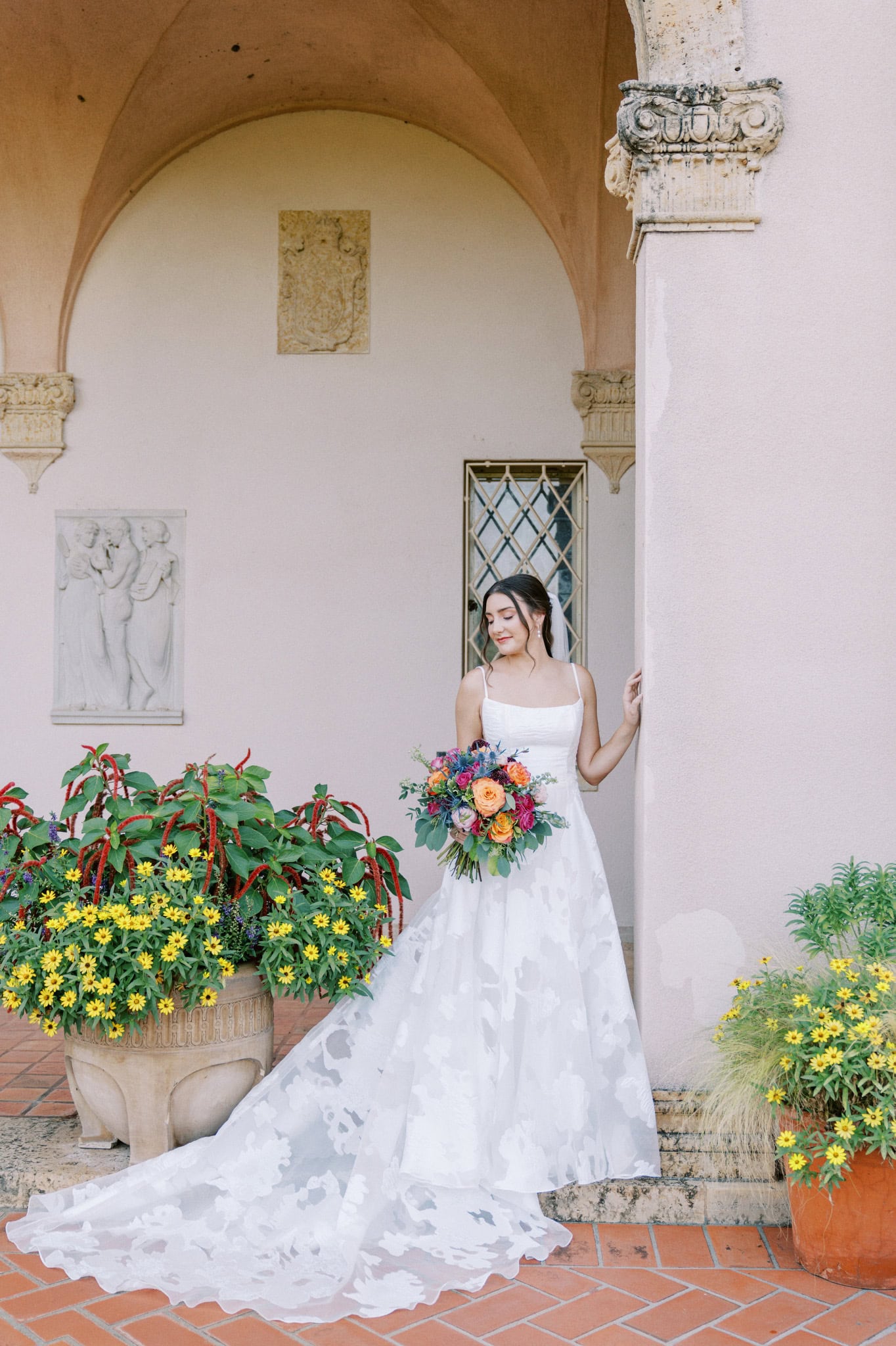 Vibrant bridal session in the gardens at The Philbrook Museum of Art in Tulsa, Oklahoma