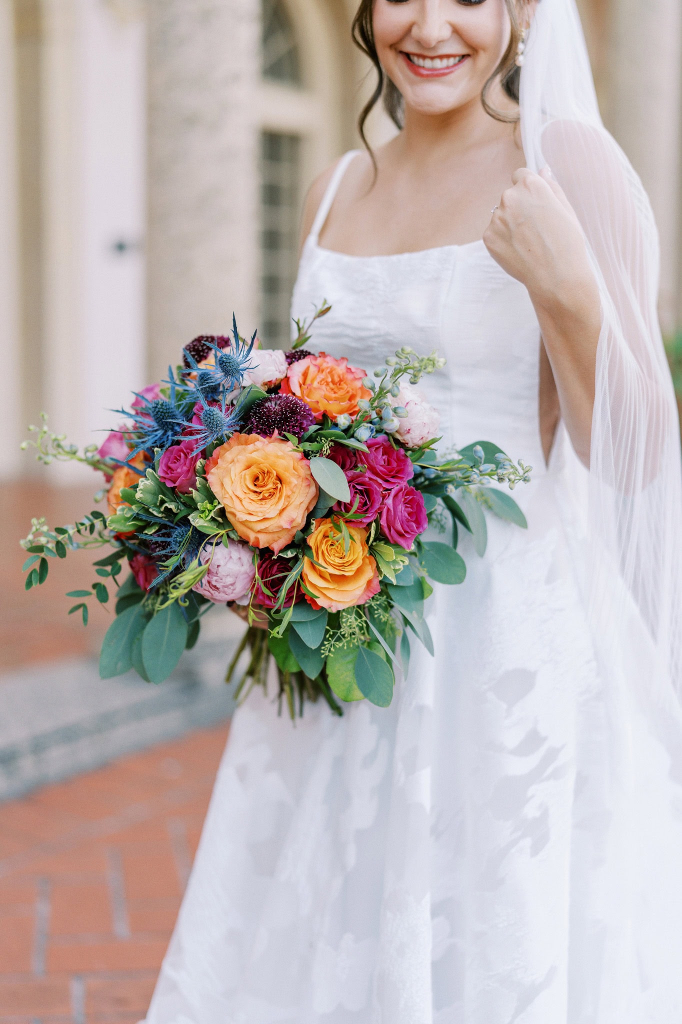 Vibrant bridal session in the gardens at The Philbrook Museum of Art in Tulsa, Oklahoma