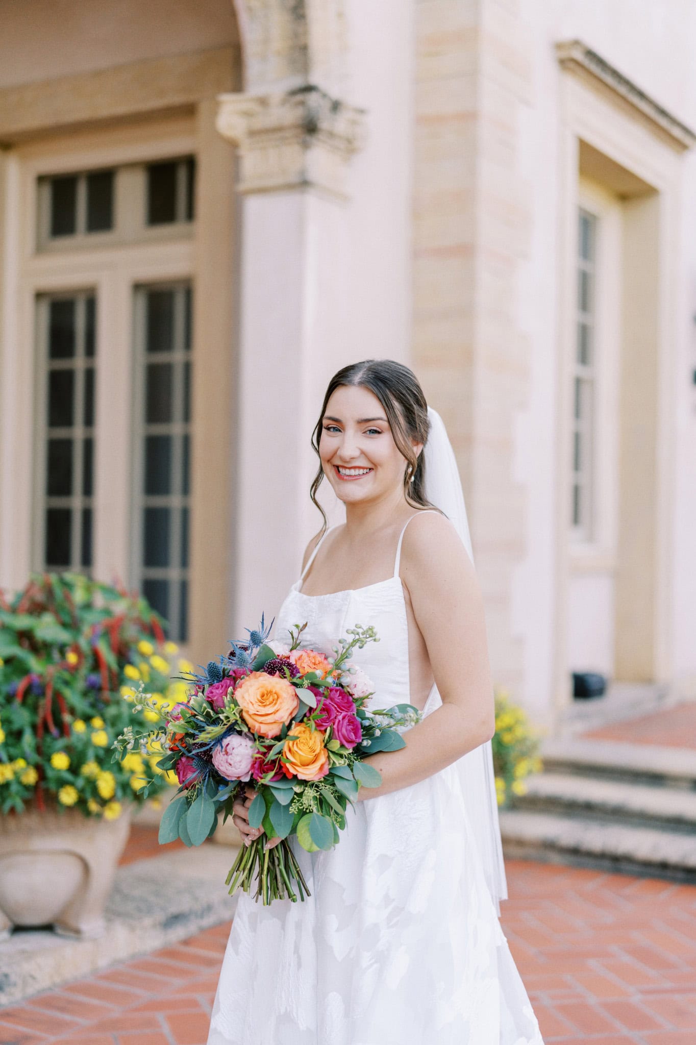 Vibrant bridal session in the gardens at The Philbrook Museum of Art in Tulsa, Oklahoma