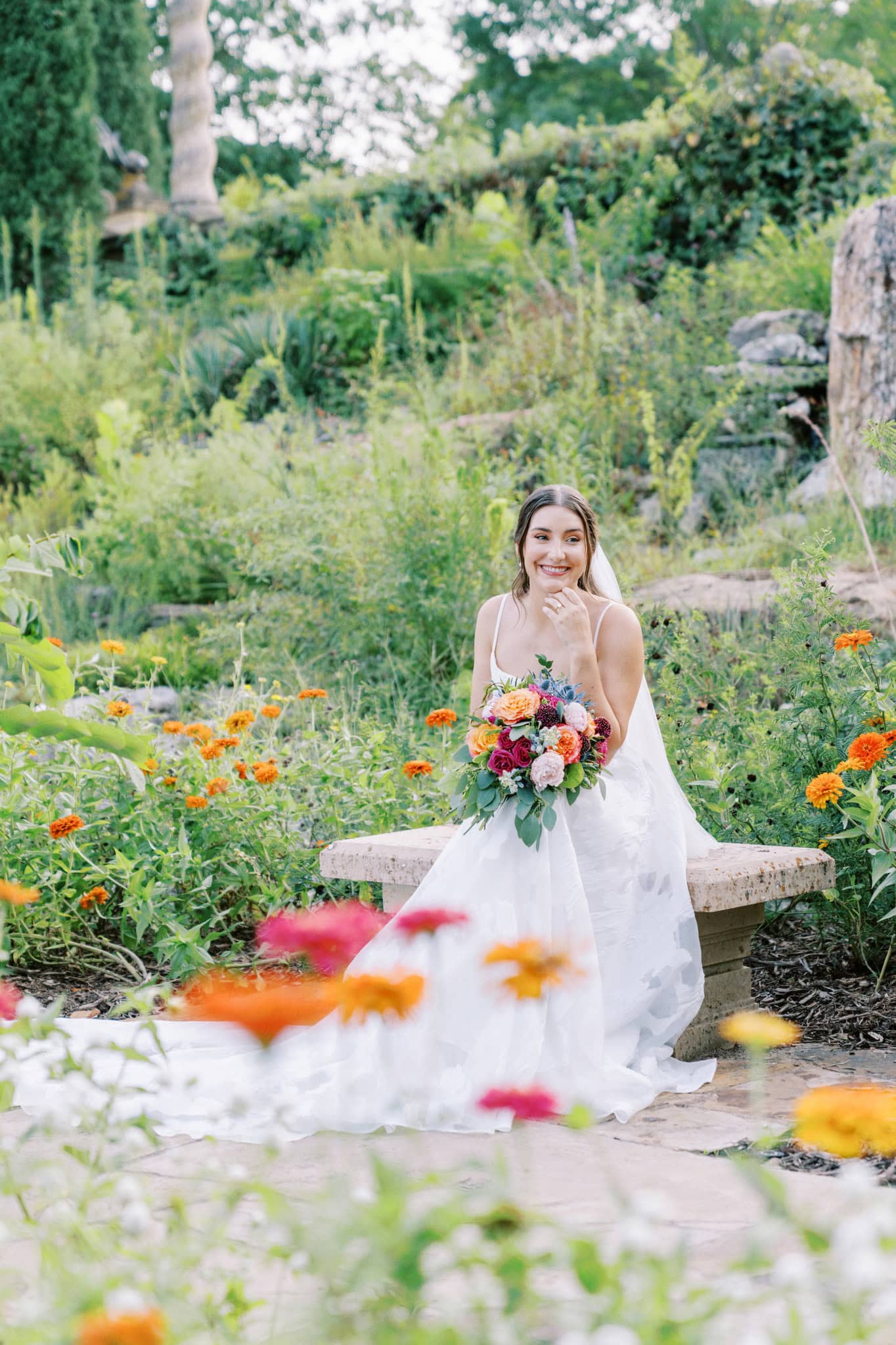 Vibrant bridal session in the gardens at The Philbrook Museum of Art in Tulsa, Oklahoma
