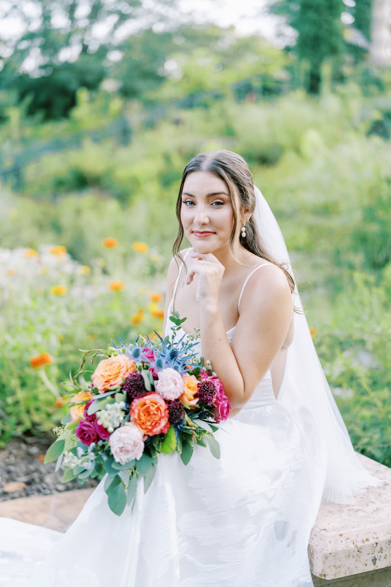 Vibrant bridal session in the gardens at The Philbrook Museum of Art in Tulsa, Oklahoma