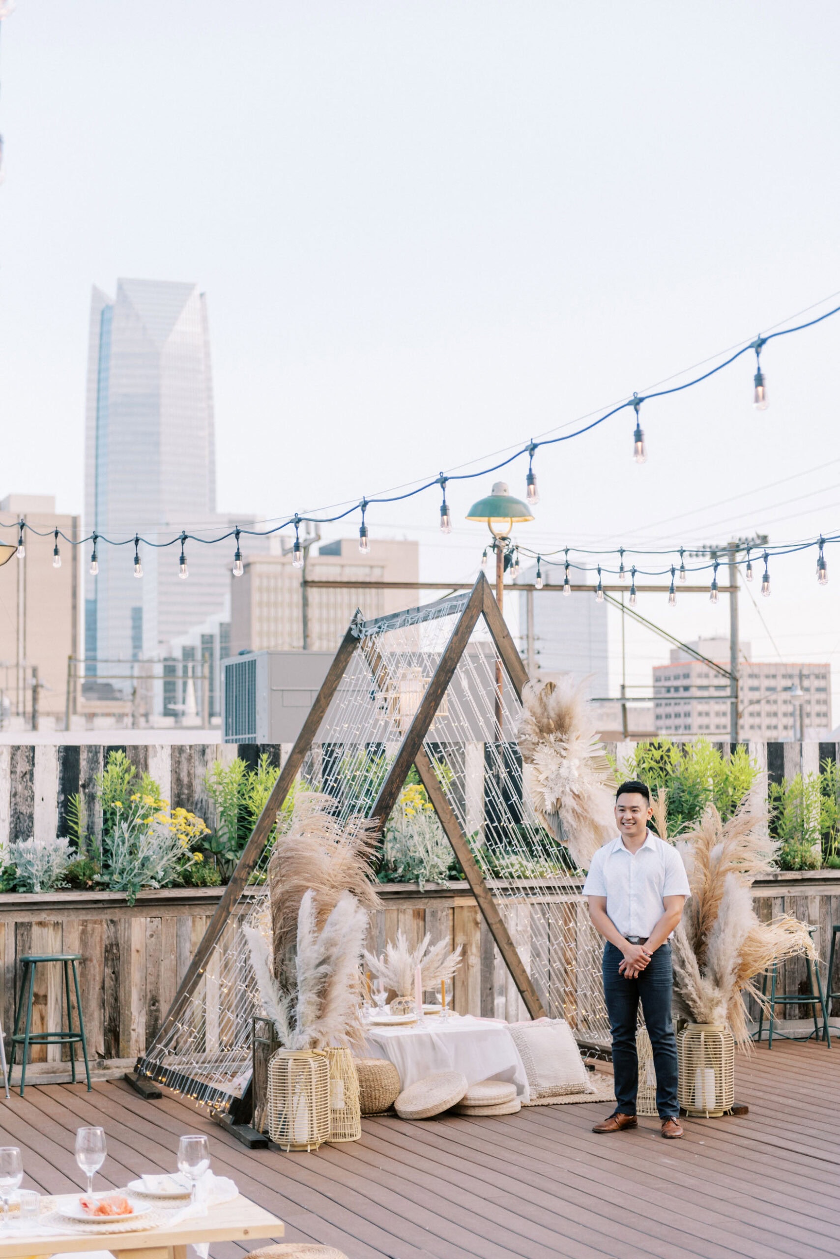 Surprise Proposal and Engagement Party on the Rooftop of Plenty Mercantile in Oklahoma City